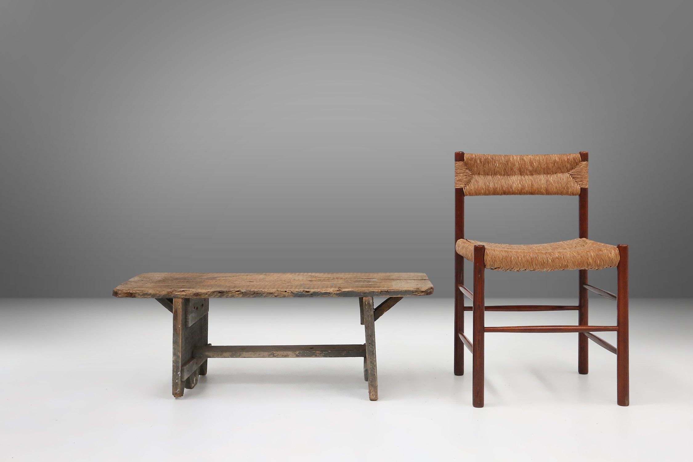 Unusual and charming grey wooden bench, France ca 1890thumbnail